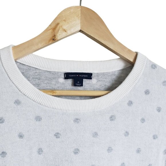 Tommy Hilfiger dot print knit white and grey round neck knit sweater - Picture 2 of 9